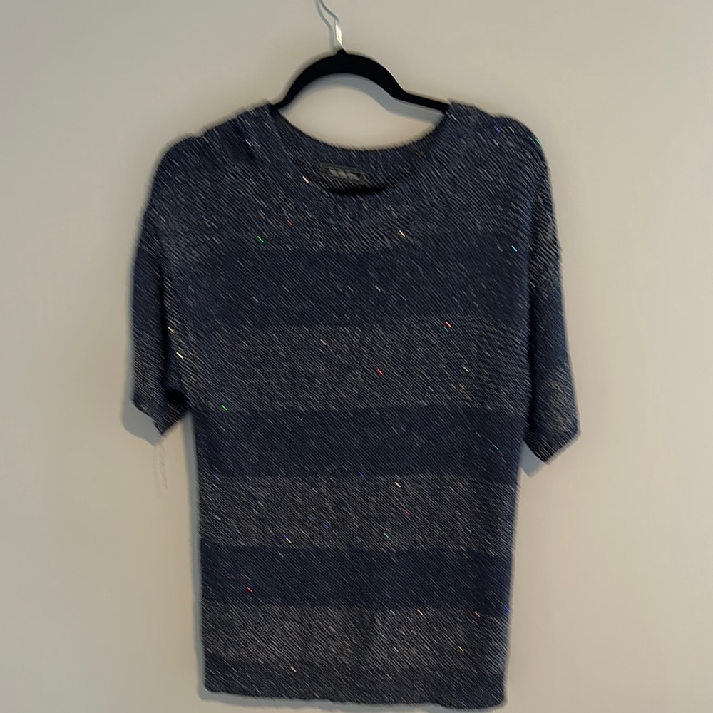 Saks Fifth Avenue Navy Glitter Knit Top